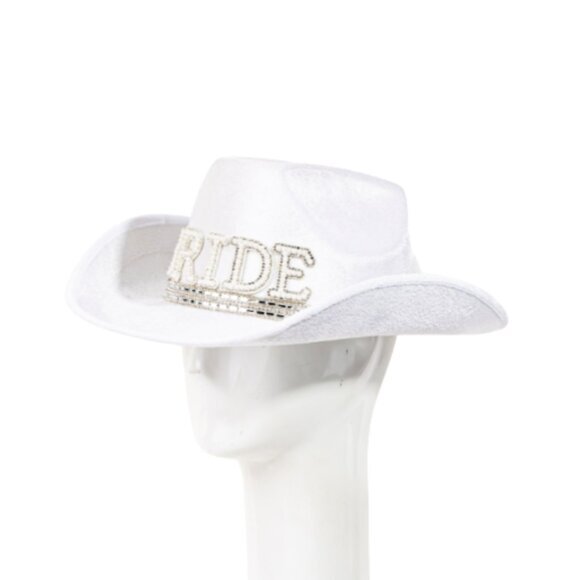 Women’s White‎ "Bride" Cowboy Hat with Pearls & Veil – Bachelorette Party - Picture 2 of 5
